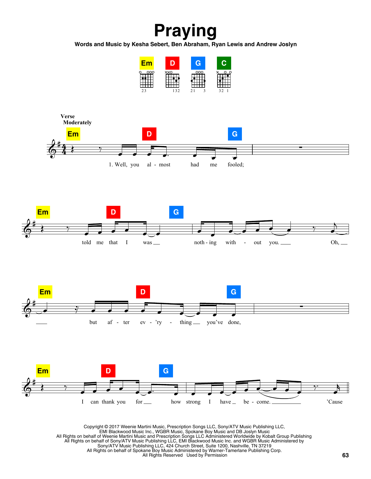 kesha praying chords