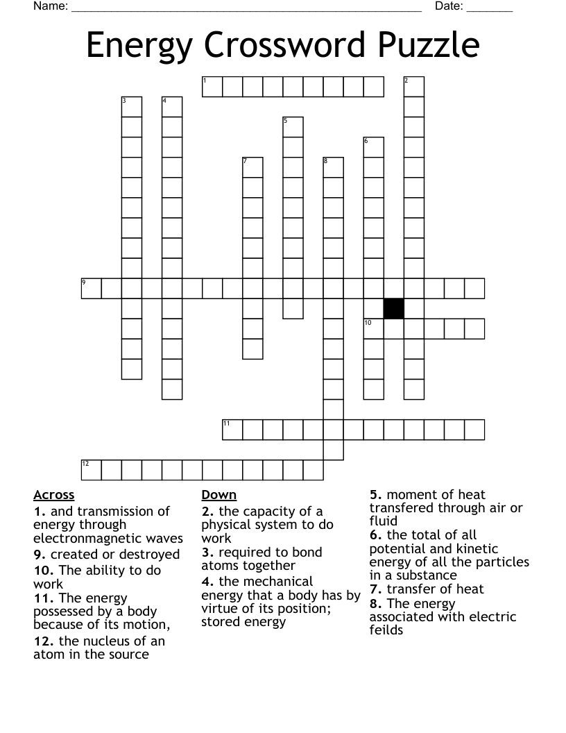 energy crossword puzzle