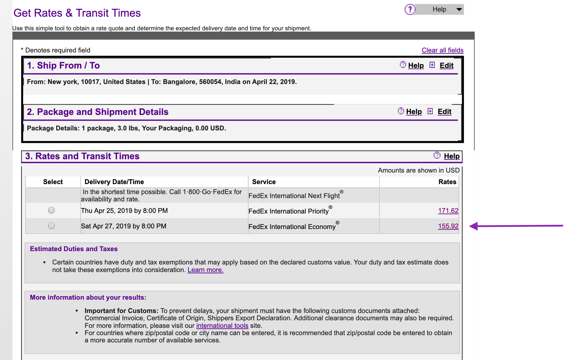 fedex international shipping estimate