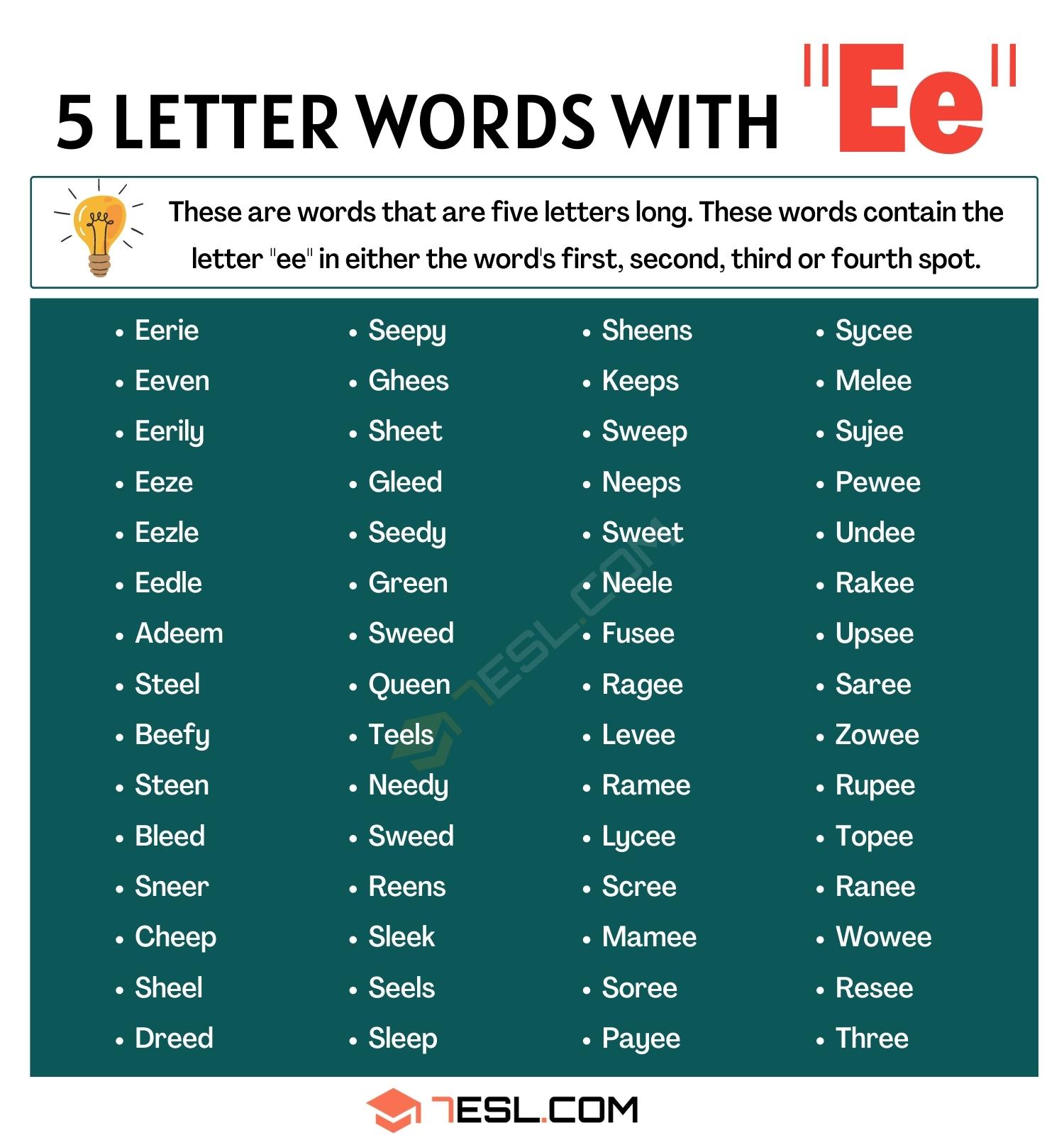 5 letter words with 2 es