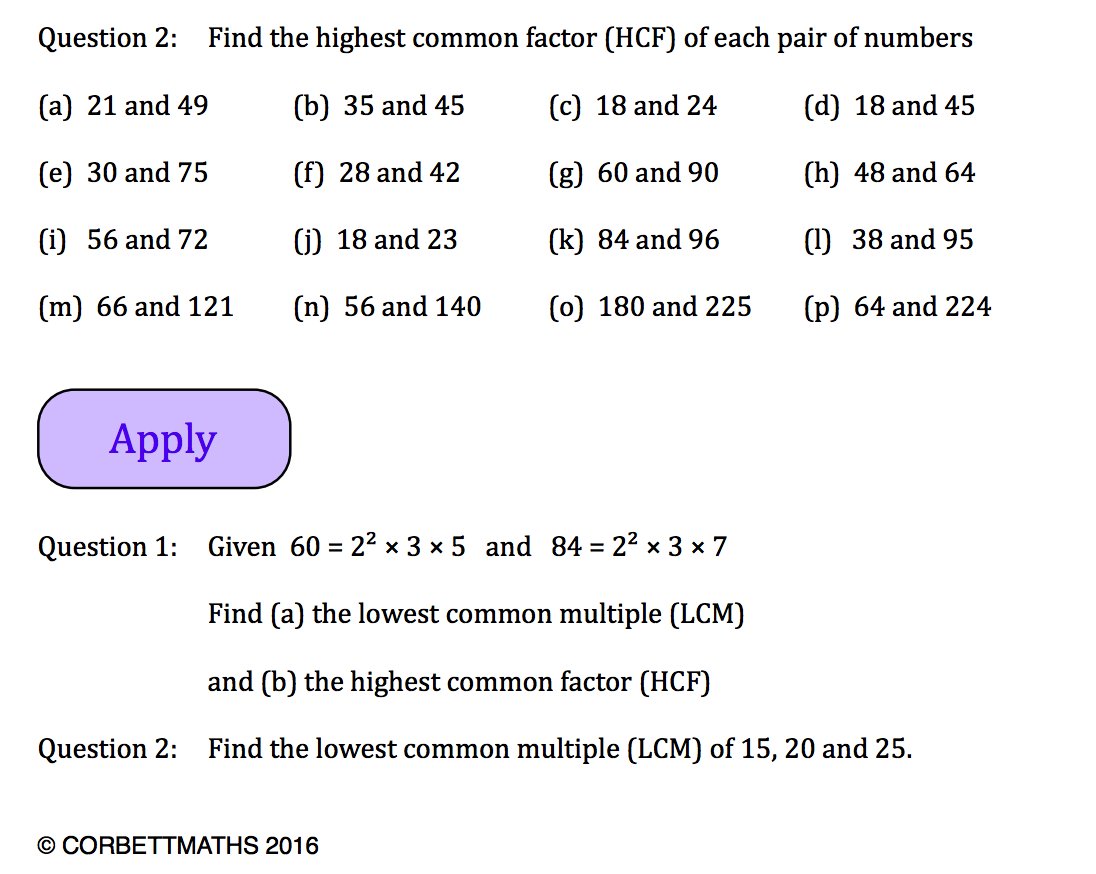 corbett maths hcf