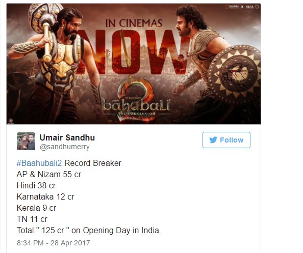 bahubali opening day collection