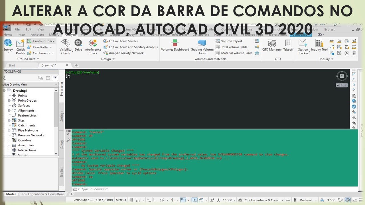 barra de comandos civil 3d