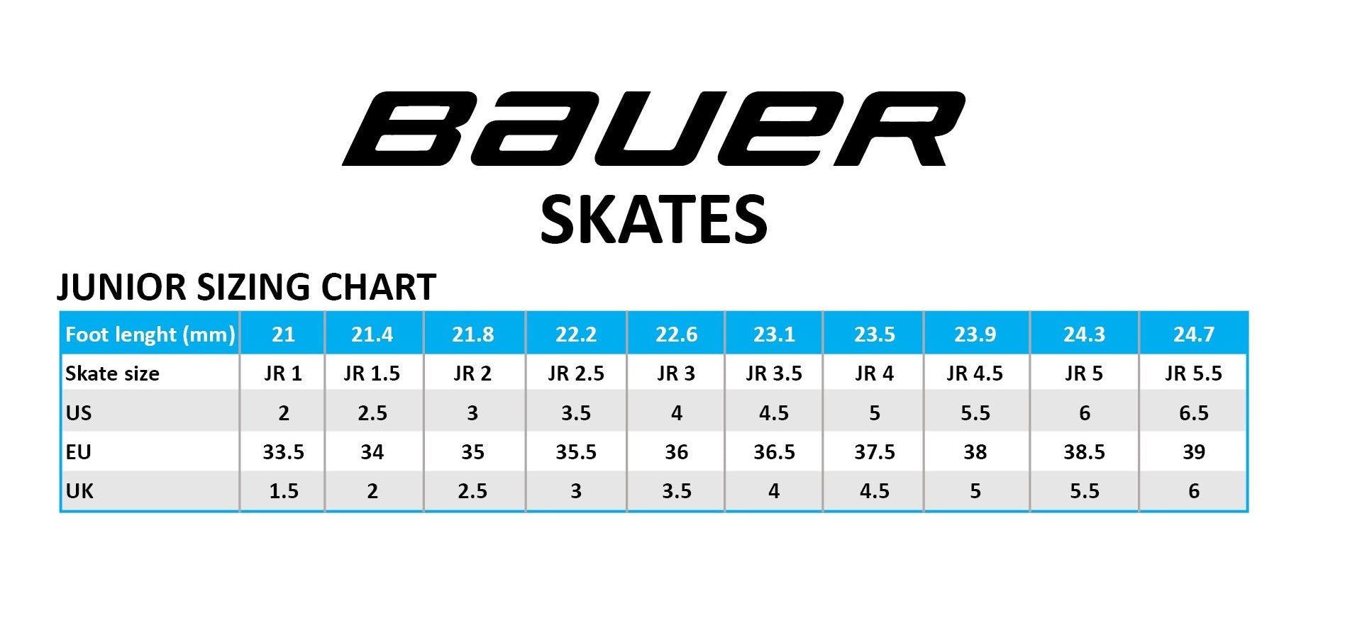 bauer hockey skate sizing