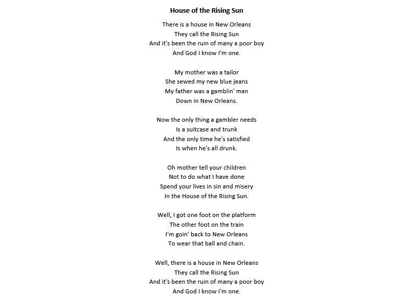 letra house of the rising sun