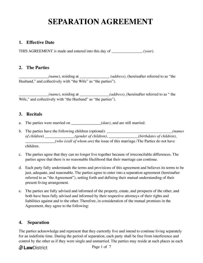 bc separation agreement template