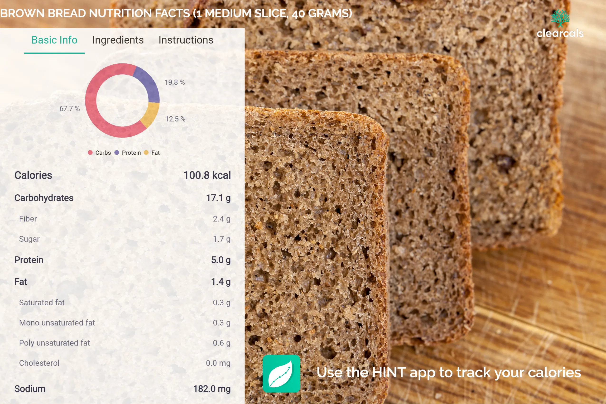 calories brown bread slice