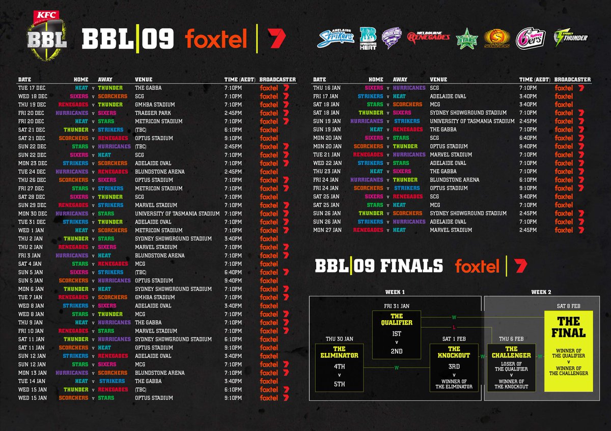 big bash league fixture