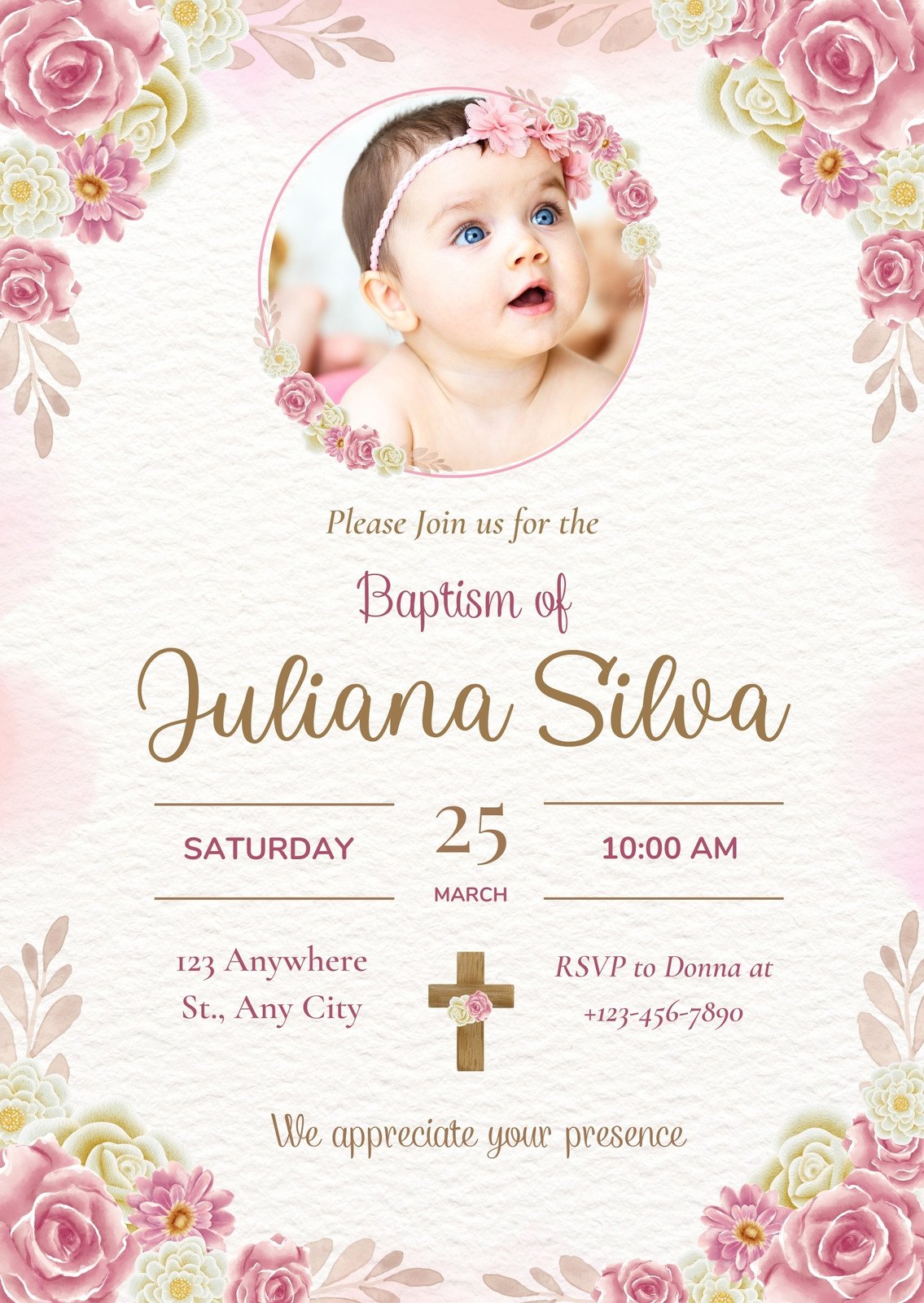 blank christening invitation background design for baby girl