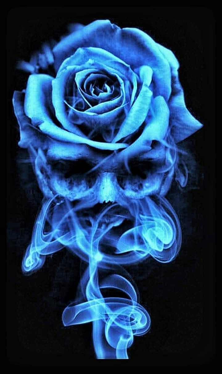 blue rose skull tattoo