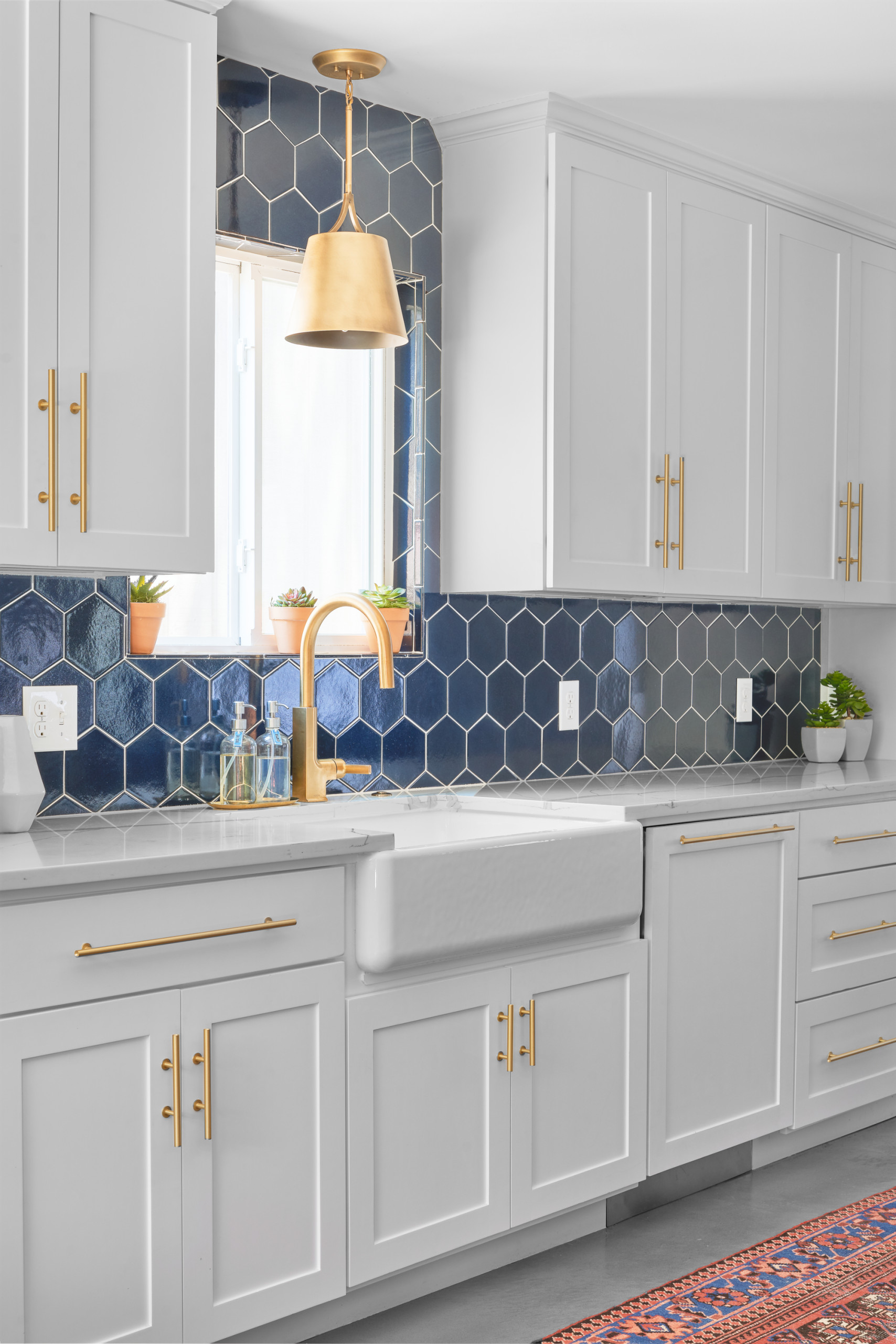 blue tile backsplash kitchen