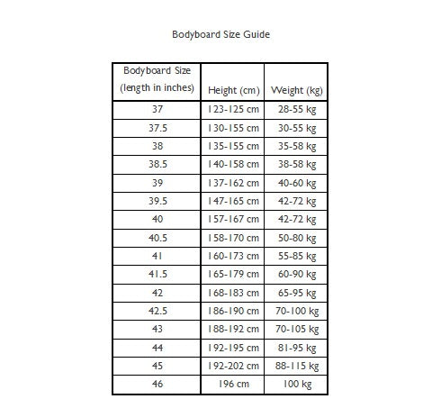 bodyboard size guide