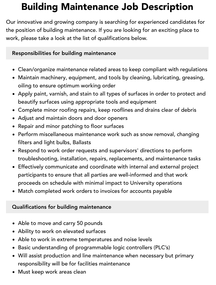 building maintenance hiring