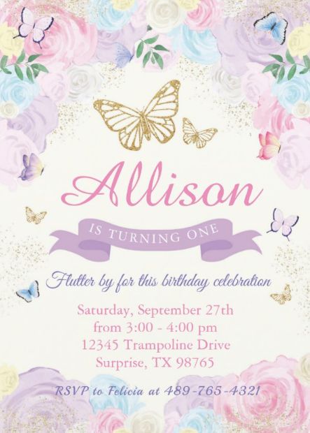 butterfly theme birthday invitation card