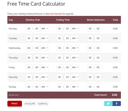 time card clock calculator