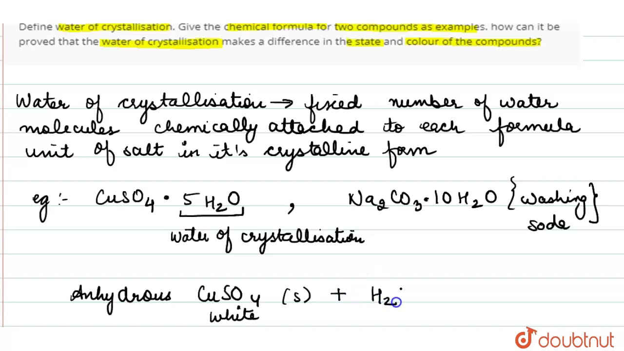 define water of crystallization class 10