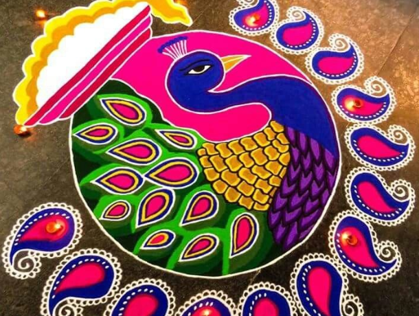 beautiful peacock rangoli designs for diwali