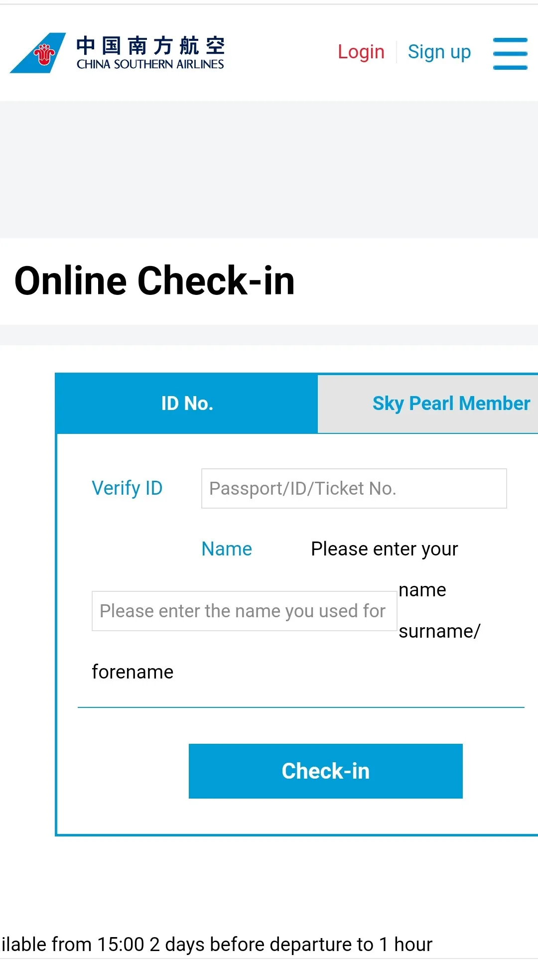 china southern online check in