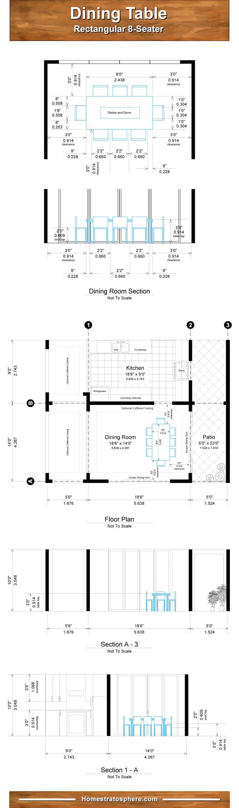 8 person dining room table dimensions