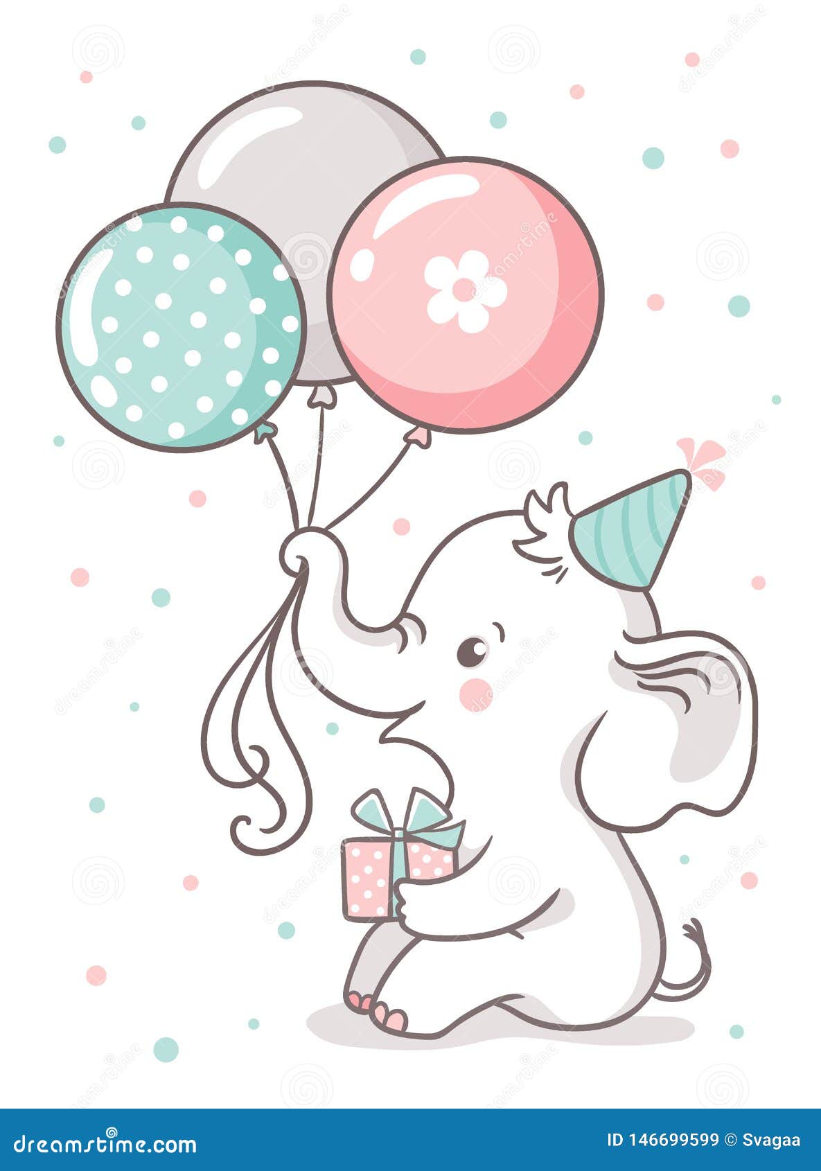 cartoon elephant holding balloons