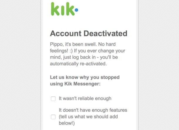 kik messenger account delete