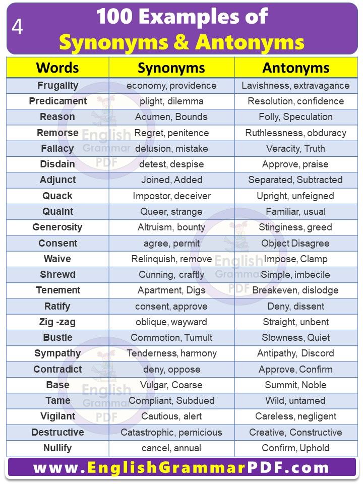 example of synonyms and antonyms in a sentence