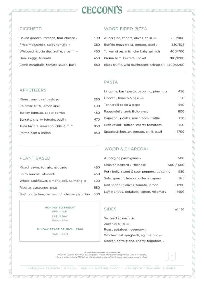 cecconis mumbai menu