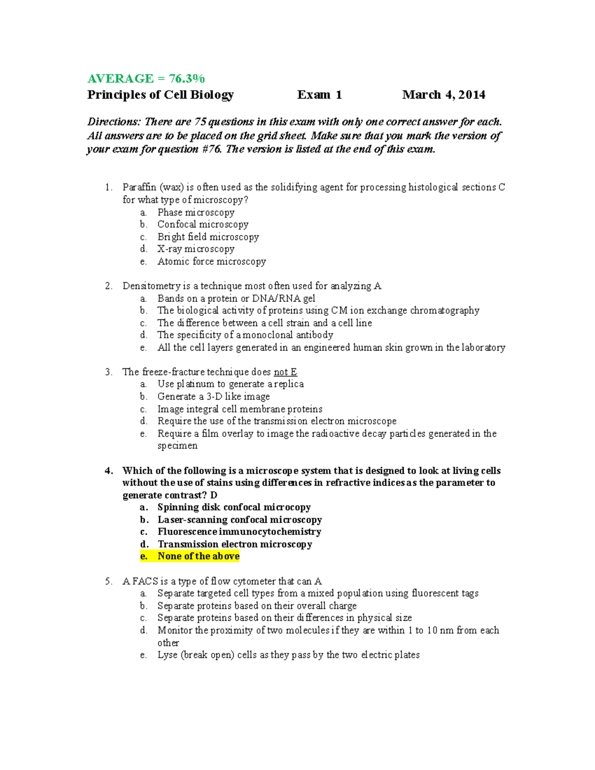 cell biology exam 1