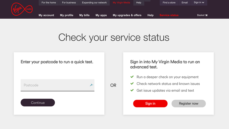 check virgin media status