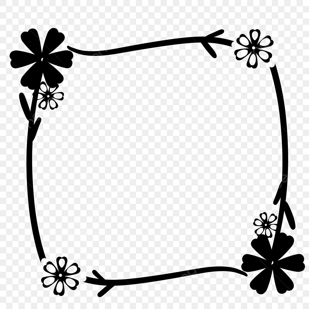 clipart flower border black and white