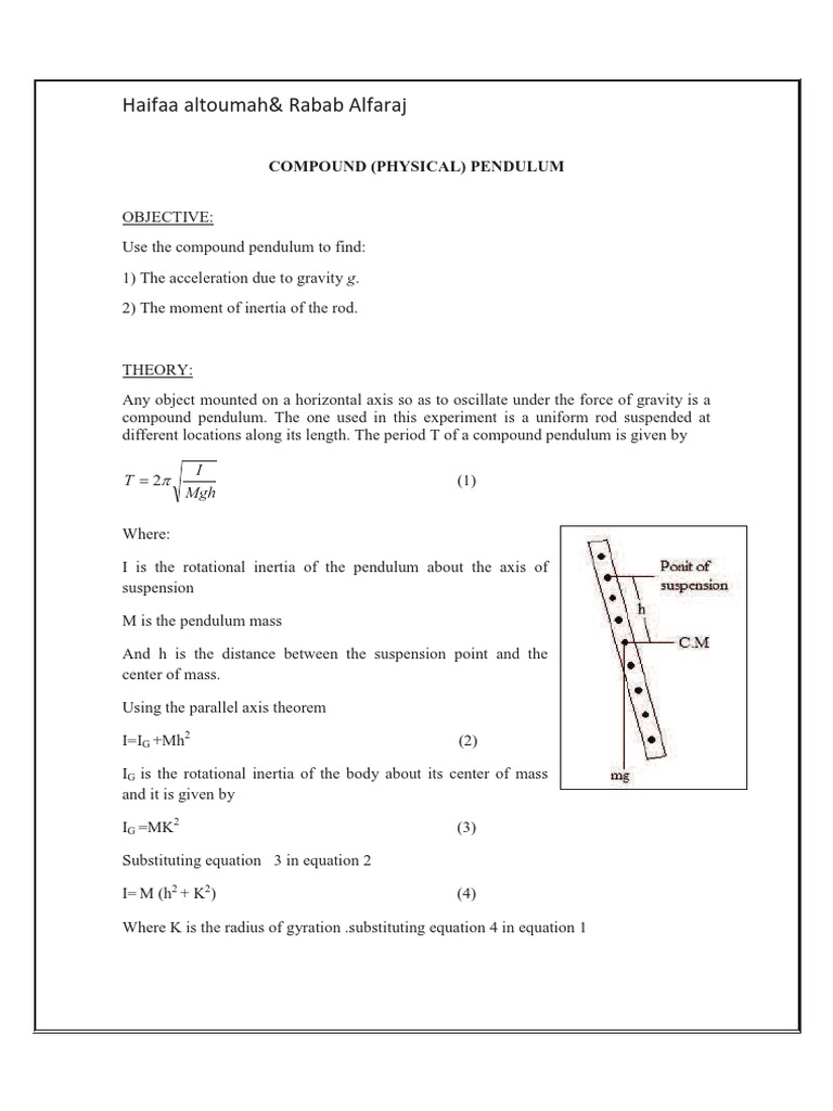 compound pendulum experiment lab report