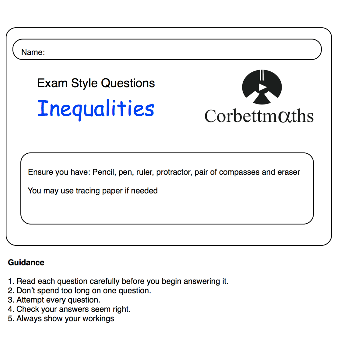 corbettmaths inequalities answers