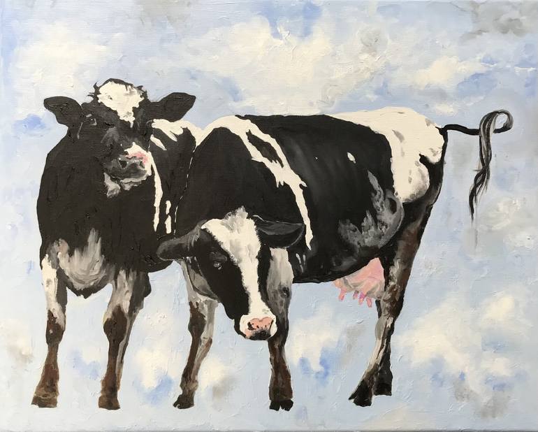 cow painting black and white