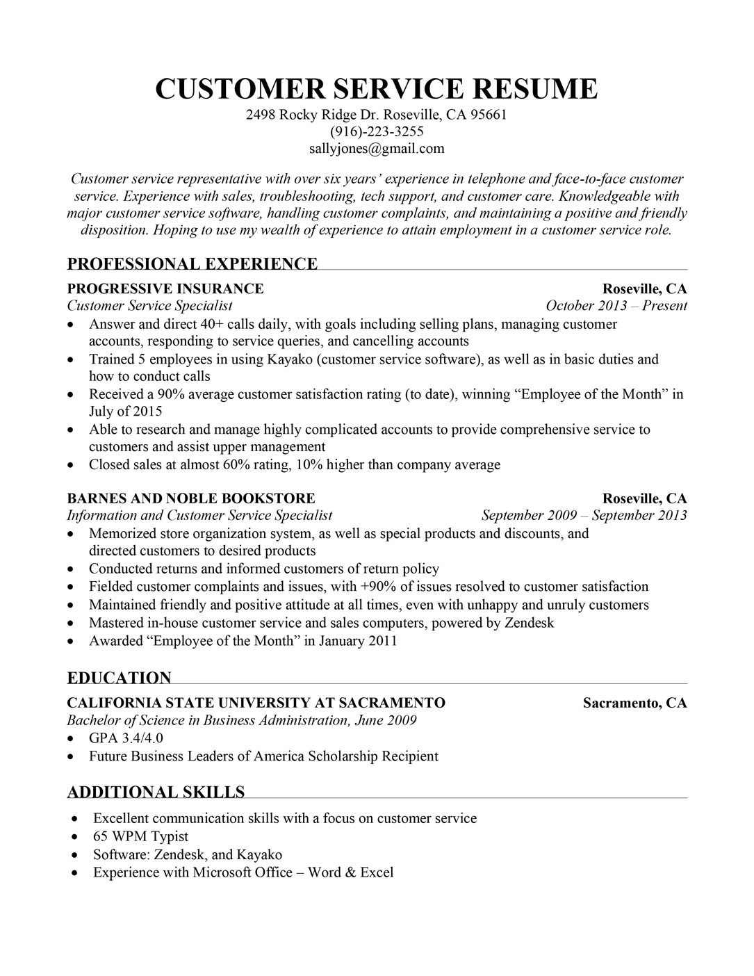 customer care resume sample