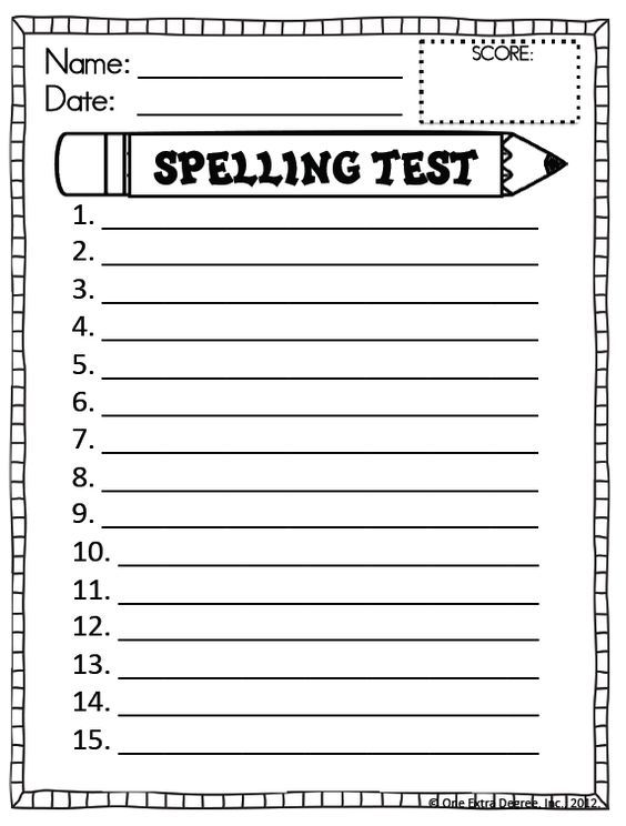 spelling test printable