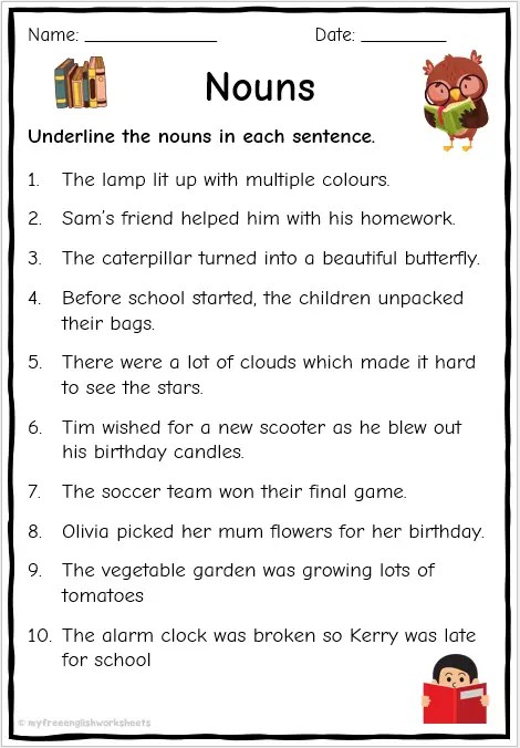 find the nouns worksheet