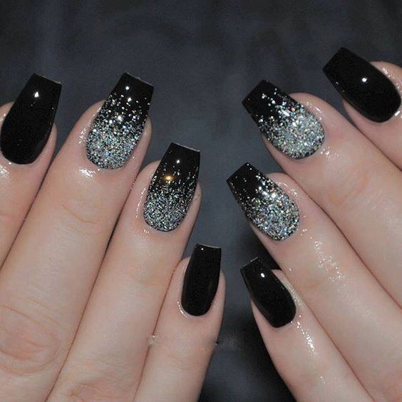 acrylic nails black glitter