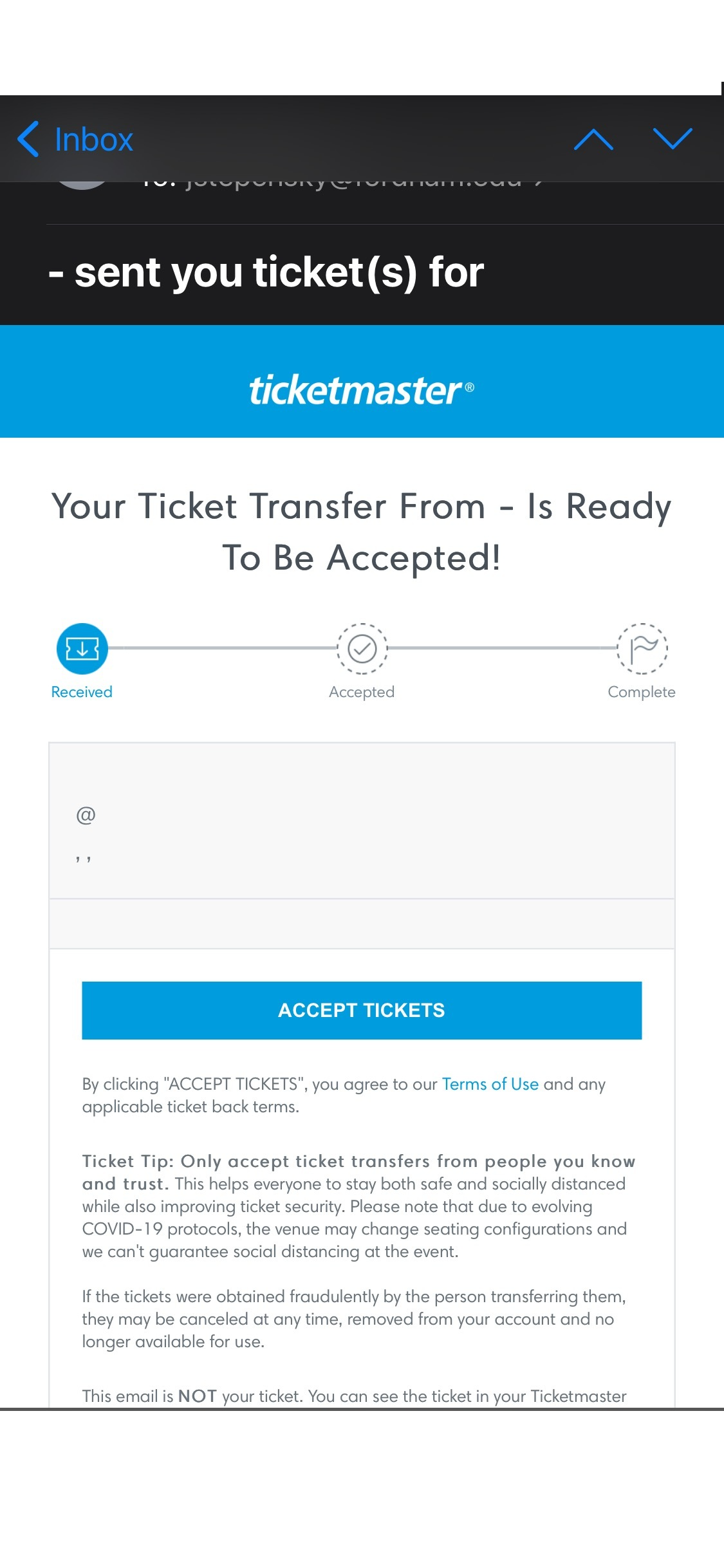 transfer tickets from ticketmaster