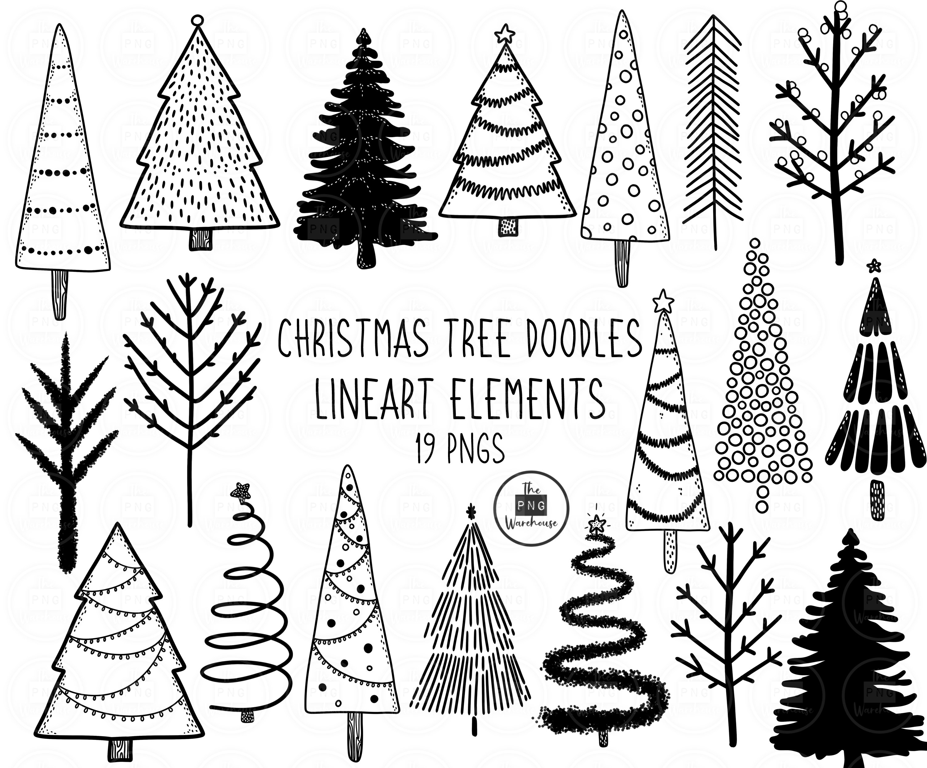 line art christmas tree