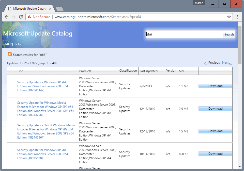 windows catalog update