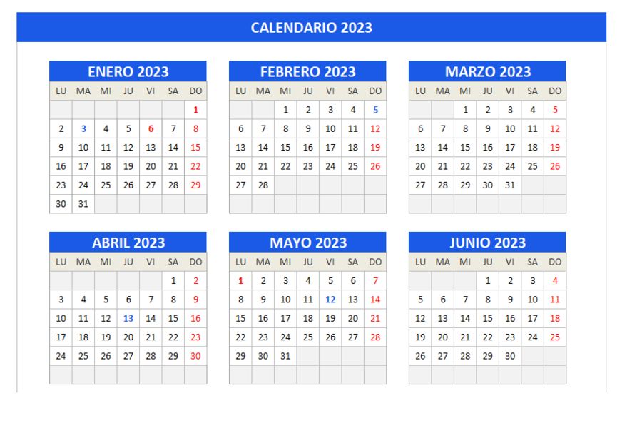 plantillas calendario excel 2023