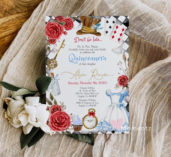 alice in wonderland quinceanera invitations