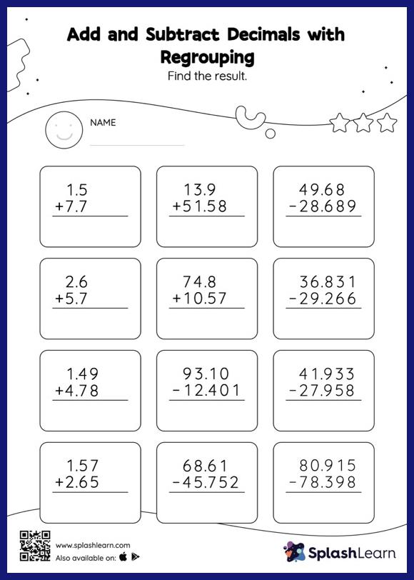 decimal addition and subtraction worksheets