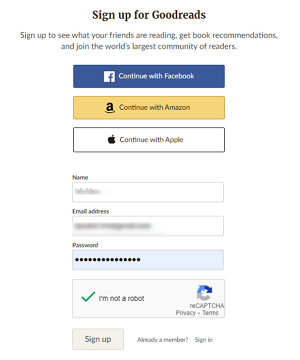 goodreads sign in