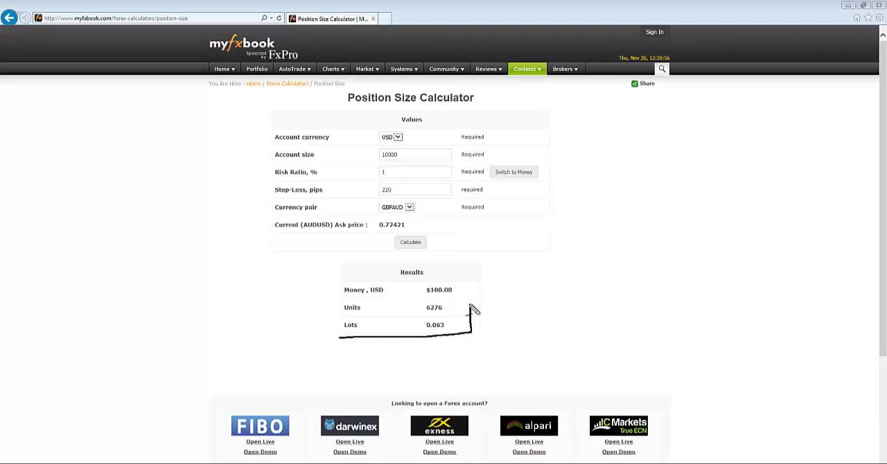 position size calculator myfxbook