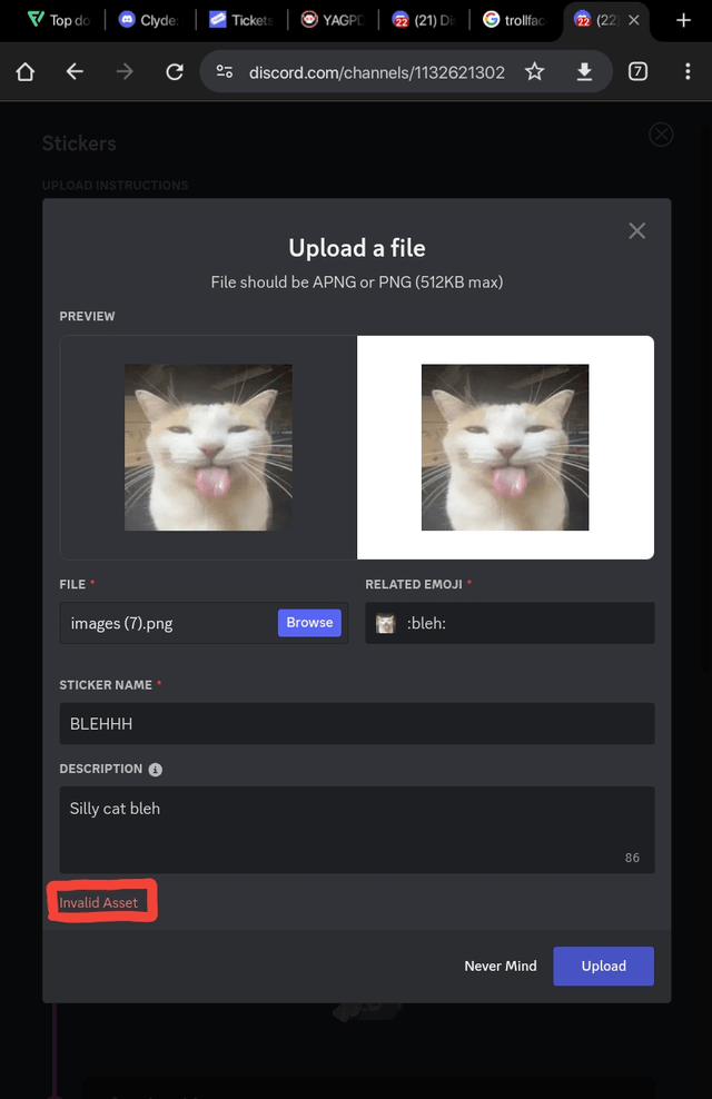 discord sticker invalid asset