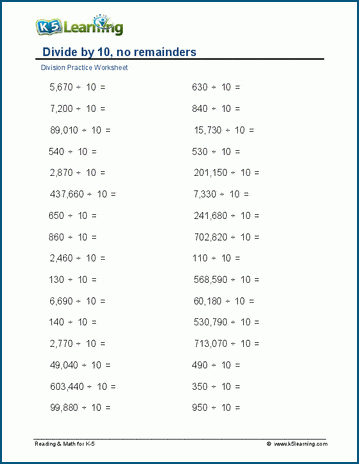 dividing by 10 100 and 1000 worksheet