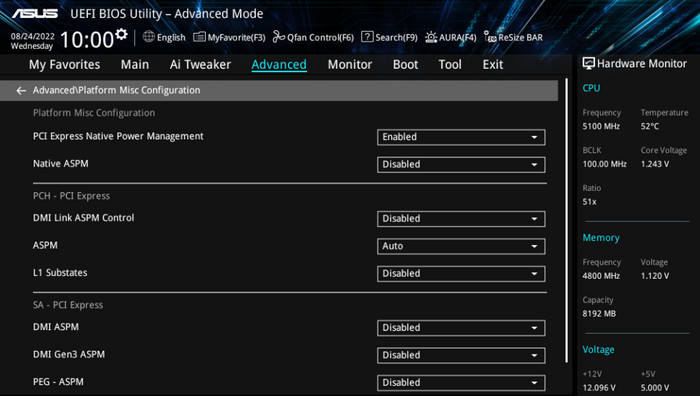 dmi link aspm control