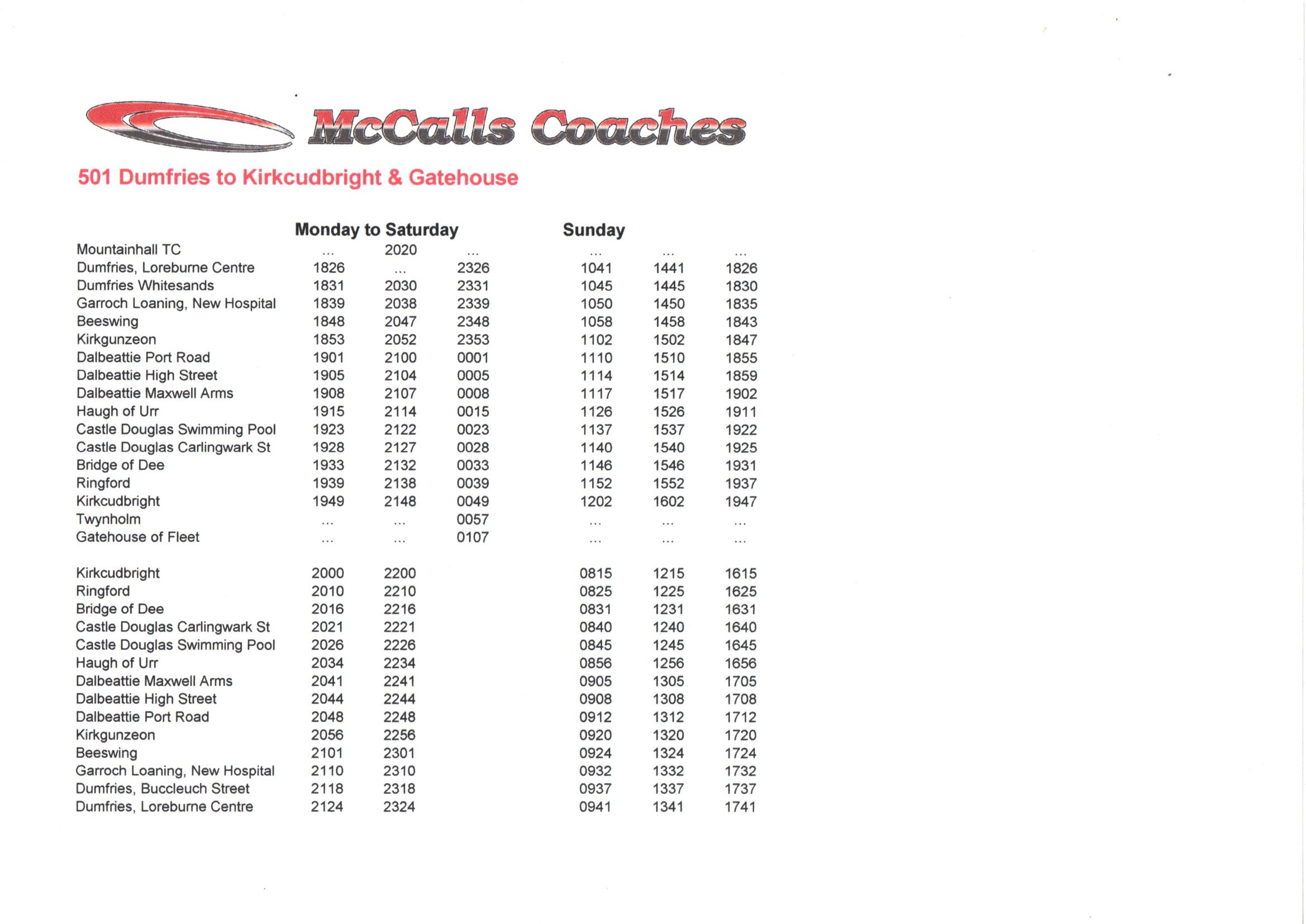 dumfries bus timetable