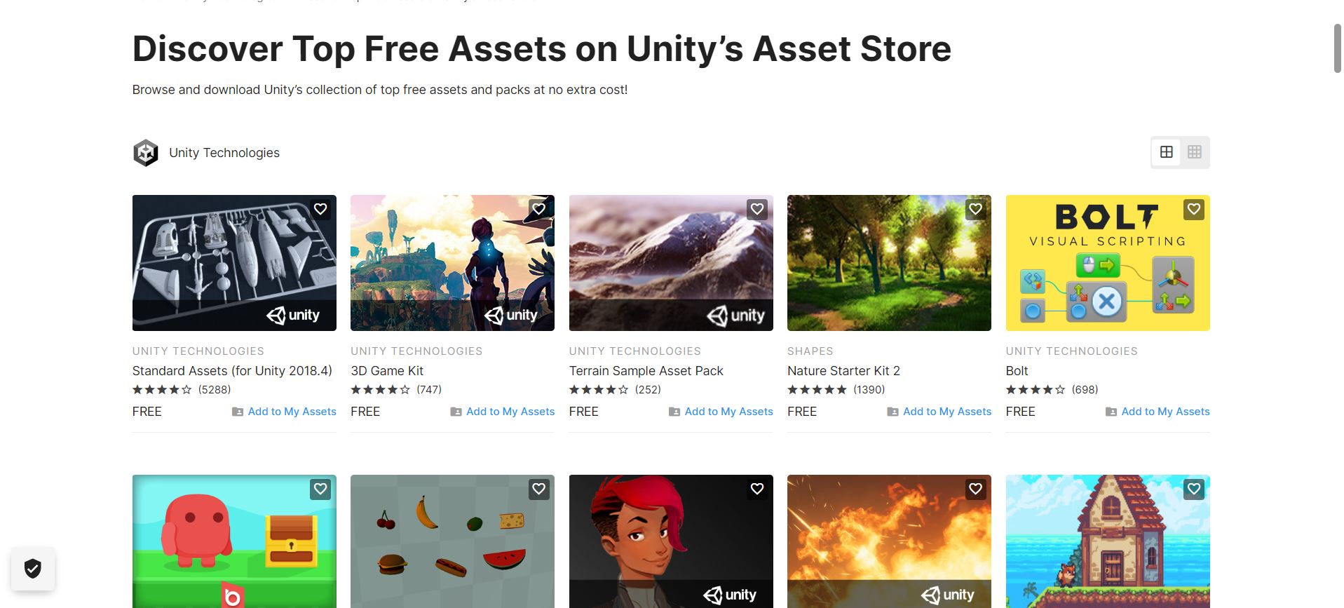 unity asset store free